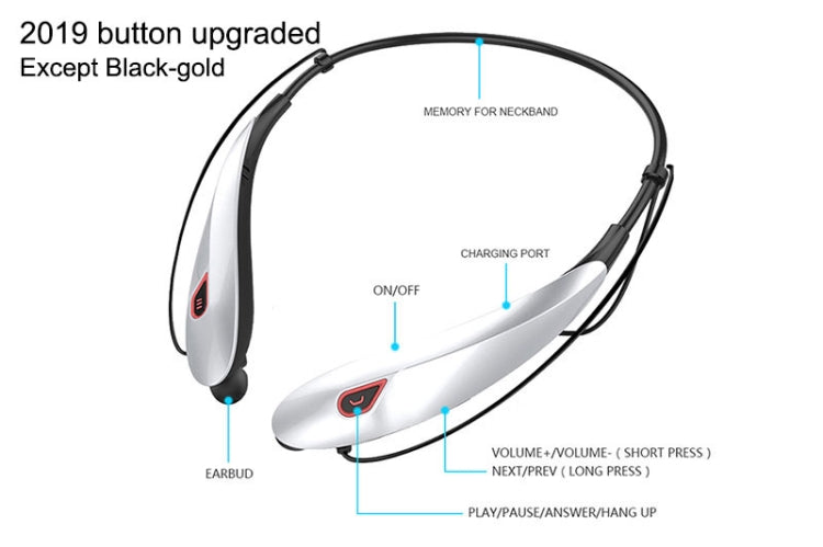Auriculares Estéreo Bluetooth Sem Fios para Desporto com Microfone e Grande Capacidade de Bateria