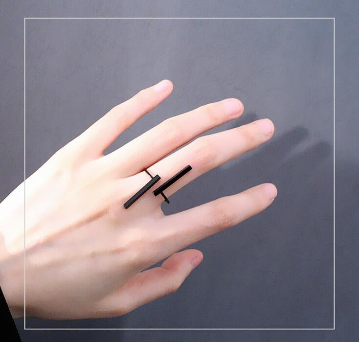 Anéis de Dedo com Abertura e Geometria Simples Criativa, Joalharia de Personalidade, Preto, Prateado, Dourado