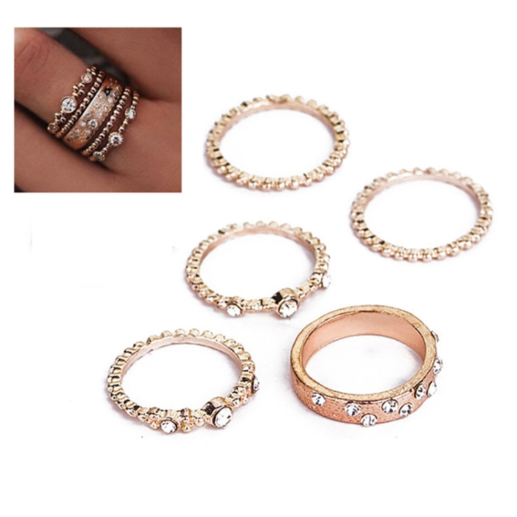 Conjunto de 5 Anéis Femininos de Moda em Ouro Rosa com Strass Elegantes, 6, 7, 8, 9, 10