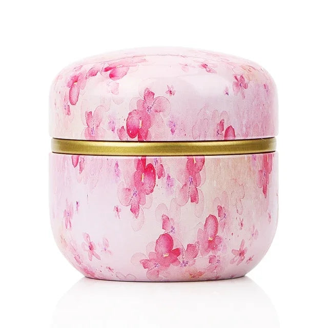 HOOMIN Caixa de Chá Suporte para Armazenamento de Chá Recipiente para Matcha Organizador de Pó de Café Mini Latas Multifuncionais Redondas de Metal, Cor Cereja, Flor Moshan