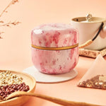 HOOMIN Caixa de Chá Suporte para Armazenamento de Chá Recipiente para Matcha Organizador de Pó de Café Mini Latas Multifuncionais Redondas de Metal, Cor Cereja, Flor Moshan
