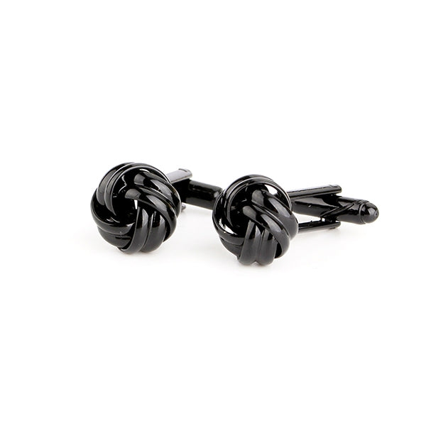 Botões de Punho Masculinos Estilo Francês com Nó, Botões para Camisa de Fato de Festa, Preto, Dourado, Prateado
