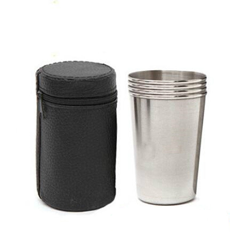 2 Conjuntos de Copos Pequenos de Vinho em Aço Inoxidável para Exterior, Conjunto de Copos Portáteis para Caminhadas, Camping e Viagens com Estojo de Couro, Copo Pequeno Portátil de 30ml para Viagem