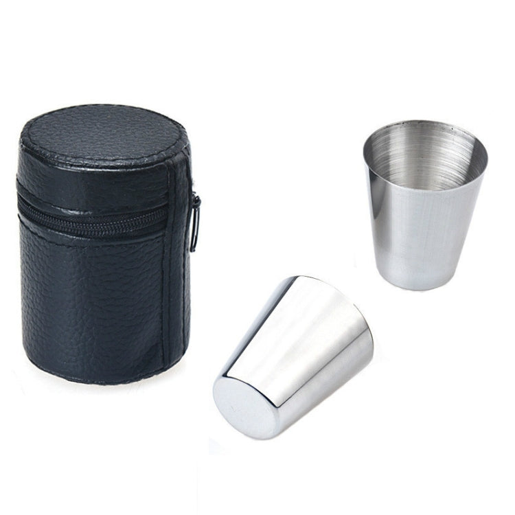 2 Conjuntos de Copos Pequenos de Vinho em Aço Inoxidável para Exterior, Conjunto de Copos Portáteis para Caminhadas, Camping e Viagens com Estojo de Couro, Copo Pequeno Portátil de 30ml para Viagem