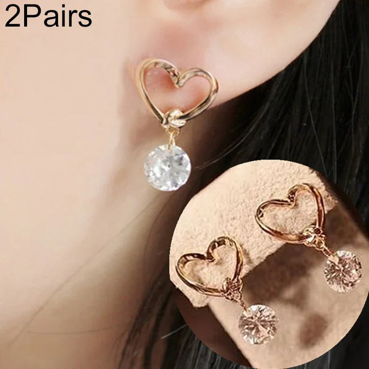 2 Peças de Brincos Femininos Elegantes com Design de Coração em Cristal