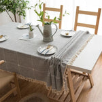 Toalha de Mesa Bordada com Padrão de Grade Quadrada, Cor Pura, Algodão e Linho com Franjas, Tapete Retangular para Mesa de Café, 60x60cm, 90x90cm, 90x140cm, 110x110cm, 100x160cm, 110x170cm, 140x140cm, 140x180cm, 140x200cm