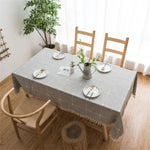 Toalha de Mesa Bordada com Padrão de Grade Quadrada, Cor Pura, Algodão e Linho com Franjas, Tapete Retangular para Mesa de Café, 60x60cm, 90x90cm, 90x140cm, 110x110cm, 100x160cm, 110x170cm, 140x140cm, 140x180cm, 140x200cm