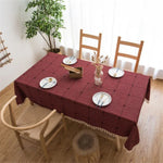 Toalha de Mesa Bordada com Padrão de Grade Quadrada, Cor Pura, Algodão e Linho com Franjas, Tapete Retangular para Mesa de Café, 140x220cm, 140x240cm, 140x260cm, 140x300cm