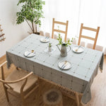 Toalha de Mesa Bordada com Padrão de Grade Quadrada, Cor Pura, Algodão e Linho com Franjas, Tapete Retangular para Mesa de Café, 140x220cm, 140x240cm, 140x260cm, 140x300cm