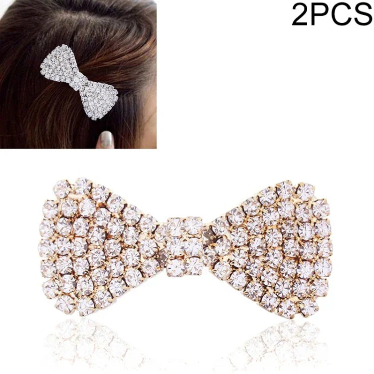 2 PCS Presilhas de Cabelo Femininas com Cristais e Strass Laço de Nó Barretes