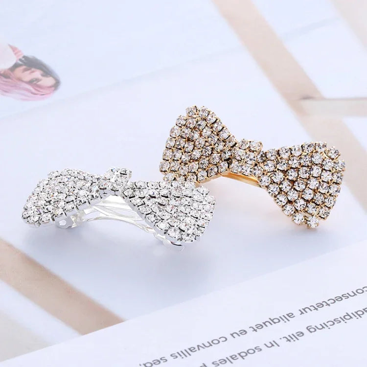2 PCS Presilhas de Cabelo Femininas com Cristais e Strass Laço de Nó Barretes