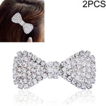 2 PCS Presilhas de Cabelo Femininas com Cristais e Strass Laço de Nó Barretes