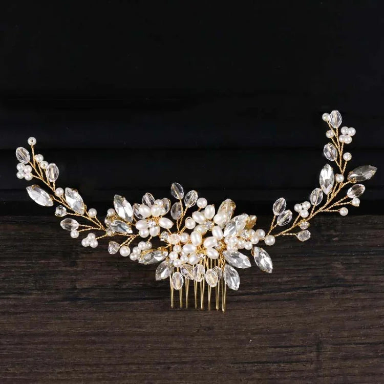 Bandolete Dourada com Pérolas Tiara Cristal Strass Pentes de Cabelo Nupciais Peça de Cabeça, Pérola Dourada