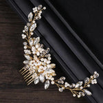 Bandolete Dourada com Pérolas Tiara Cristal Strass Pentes de Cabelo Nupciais Peça de Cabeça, Pérola Dourada