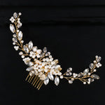 Bandolete Dourada com Pérolas Tiara Cristal Strass Pentes de Cabelo Nupciais Peça de Cabeça, Pérola Dourada