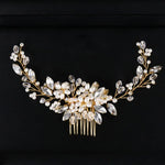 Bandolete Dourada com Pérolas Tiara Cristal Strass Pentes de Cabelo Nupciais Peça de Cabeça, Pérola Dourada