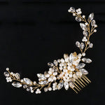 Bandolete Dourada com Pérolas Tiara Cristal Strass Pentes de Cabelo Nupciais Peça de Cabeça, Pérola Dourada