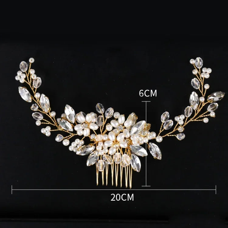 Bandolete Dourada com Pérolas Tiara Cristal Strass Pentes de Cabelo Nupciais Peça de Cabeça, Pérola Dourada
