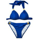 Conjunto de fato de banho sexy de cor sólida 2 em 1 para senhora, biquíni de praia, S, M, L, XL, XXL