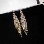 Brincos com Tassel de Dois Tons e Diamantes Super Flash para Mulher, Brincos com Presilha Dourada, Brincos de Pino Dourados, Brincos com Presilha Prateada, Brincos de Pino Prateados