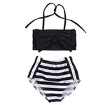 Biquíni de Menina Bonito com Estampa de Listras, Triângulo e Laço, Roupa de Banho Princesa Orgulhosa para Praia, 70, 80, 90, 100, 110