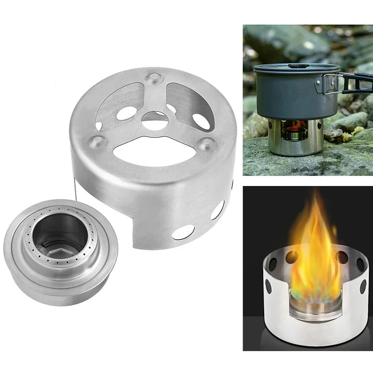 Fogão de Piquenique de Exterior em Aço Inoxidável Mini Fogão Portátil a Álcool com Tampa