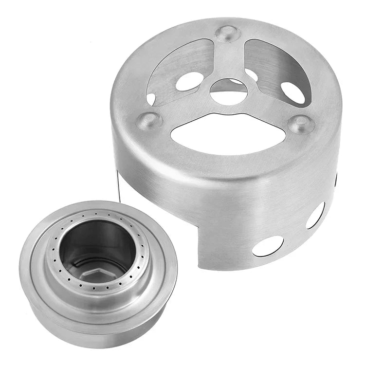 Fogão de Piquenique de Exterior em Aço Inoxidável Mini Fogão Portátil a Álcool com Tampa
