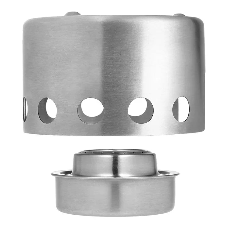 Fogão de Piquenique de Exterior em Aço Inoxidável Mini Fogão Portátil a Álcool com Tampa