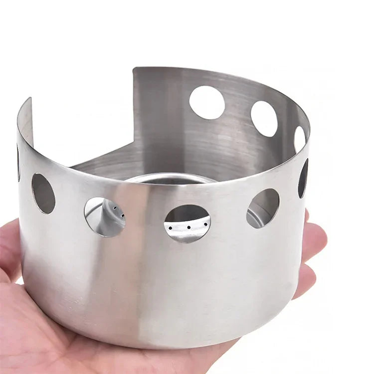 Fogão de Piquenique de Exterior em Aço Inoxidável Mini Fogão Portátil a Álcool com Tampa