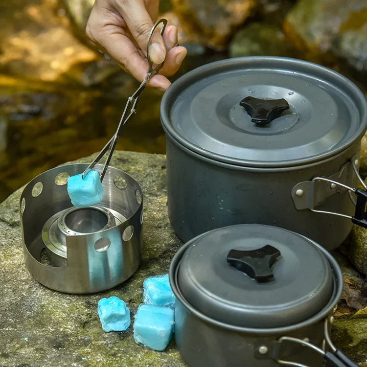 Fogão de Piquenique de Exterior em Aço Inoxidável Mini Fogão Portátil a Álcool com Tampa