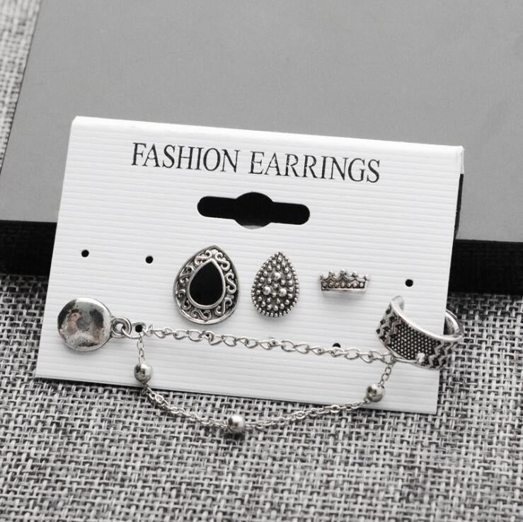 Conjunto de Brincos com Borla Estilo Punk Boémio Vintage com Coroa para Mulheres