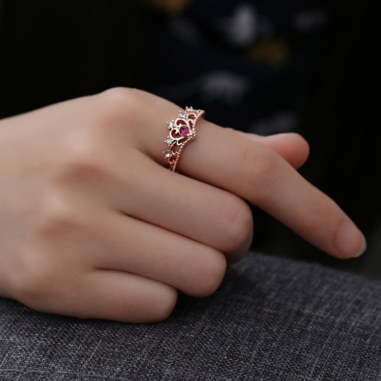 Anel de Cristal para Mulher com Coração de Amor e Coroa com Strass, Diamante Vermelho, Diamante Azul