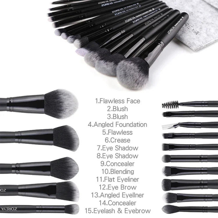 Conjunto de Pincéis de Maquilhagem com Cerdas Sintéticas Macias da Marca Zoreya Ferramentas para Maquilhagem dos Olhos Cruelty Free Pincéis de Mistura, Vinco e Base Pretos