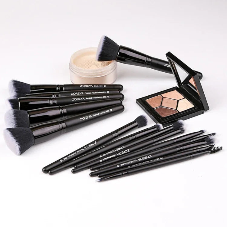Conjunto de Pincéis de Maquilhagem com Cerdas Sintéticas Macias da Marca Zoreya Ferramentas para Maquilhagem dos Olhos Cruelty Free Pincéis de Mistura, Vinco e Base Pretos