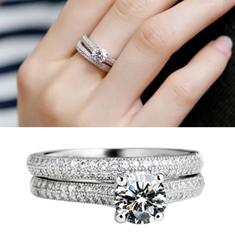 Conjunto de Anéis de Casamento Duplo de Zircónio Prateado, 8, 9, 10, 11, 12, 13, 14, 15, 16, 17, 18, 19, 20, 21
