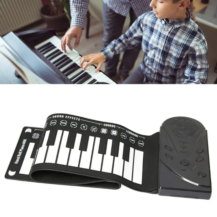 Piano Portátil de 49 Teclas Enrolado à Mão com Trompete para Crianças Iniciantes Praticarem, Piano Enrolado à Mão de 49 Teclas