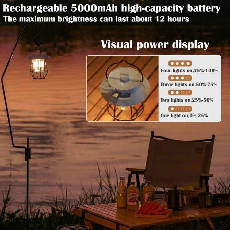 Luzes penduradas para campismo ao ar livre, iluminação para tendas, luzes de ambiente, pega preta, pega branca