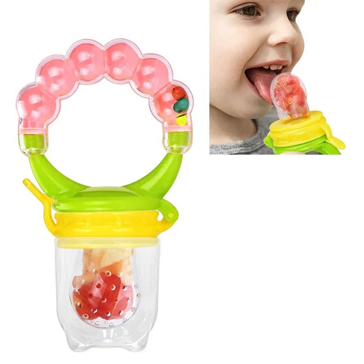 Mamilo para Bebé, Alimentação com Comida Fresca, Fruta, Leite, Garrafas de Aprendizagem, Alça para Beber, Chupeta de Dentição com Sino, S