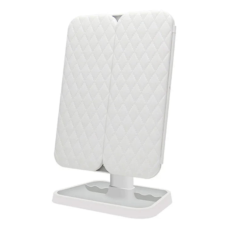 Espelho de Maquilhagem LED Simples e Estiloso Três Dobras Quadrado, Lâmpada Monocromática Ligada à Tomada, Modelo de Lâmpada Monocromática com Carregamento, Modelo de Carregamento com Luz Tricolor