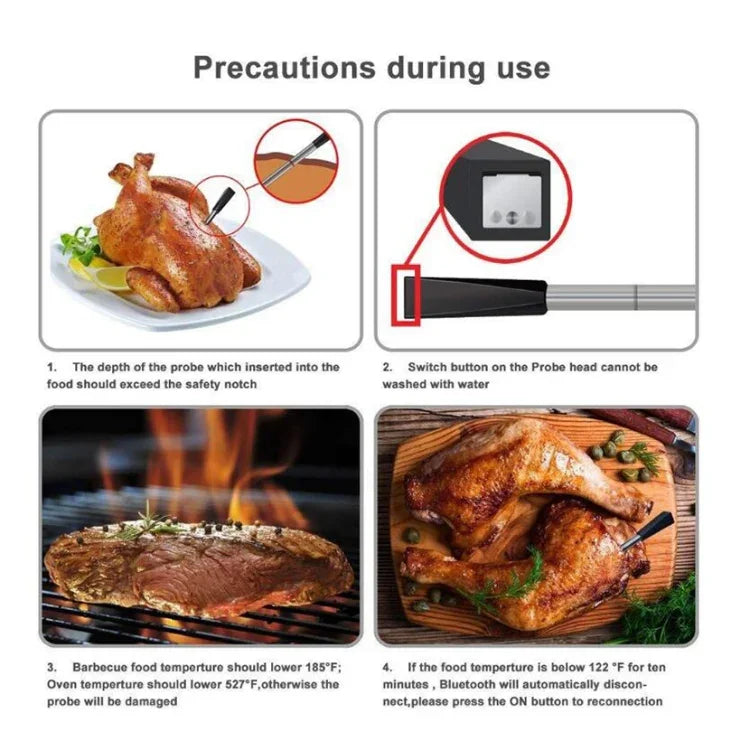 Termómetro inteligente sem fios Bluetooth para forno de cozinha BBQ, intervalo de temperatura dos alimentos: 0-100 graus