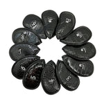 Conjunto de 12 Tampas para Taco de Golfe em Couro PU, Textura Litchi Preta