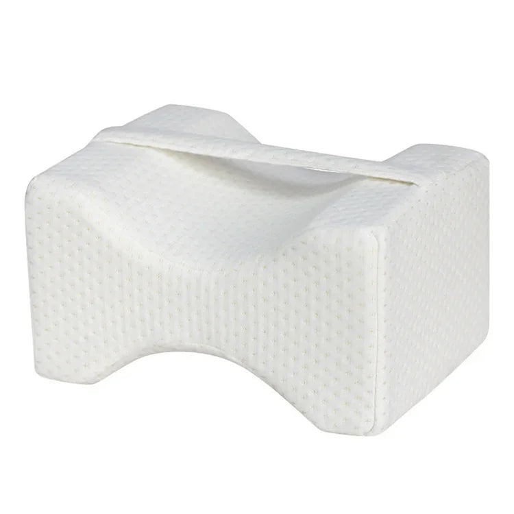 Almofada Ortopédica em Espuma de Memória para Joelhos, Apoio para Dormir, Alívio de Dor na Ciática, Costas, Anca e Articulações, Almofada de Contorno para Coxa e Perna, Branco, Branco+Bandagem, Azul Marinho com Grade+Bandagem