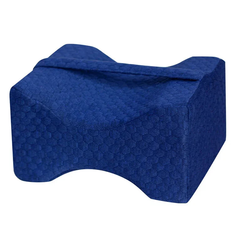 Almofada Ortopédica em Espuma de Memória para Joelhos, Apoio para Dormir, Alívio de Dor na Ciática, Costas, Anca e Articulações, Almofada de Contorno para Coxa e Perna, Branco, Branco+Bandagem, Azul Marinho com Grade+Bandagem