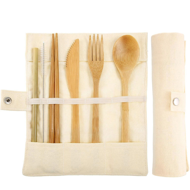 Conjunto Criativo de Talheres de Bambu para Viagem com Palhinhas, Facas, Garfos, Colheres e Pauzinhos com Saco de Tecido