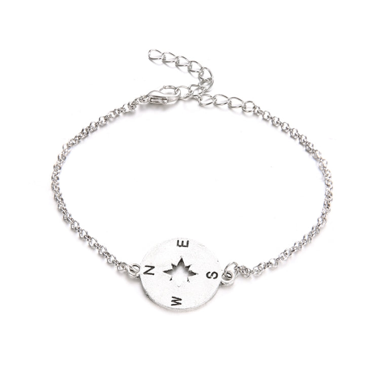 Conjunto de 3 Peças de Corrente com Contas de Bússola Oca Boémia Prateada para Mulheres
