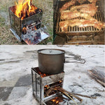Fogão Dobrável Portátil para Churrasco em Aço Inoxidável, Grelhador de Carvão para Camping ao Ar Livre, Fogão de Madeira, 21x21x27cm