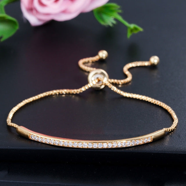Jóia de Mão Ajustável Exquisita com Zircónio Micro-incrustado, Pulseira Curvada de Uma Só Fileira Brilhante, ouro rosa, platina, ouro amarelo