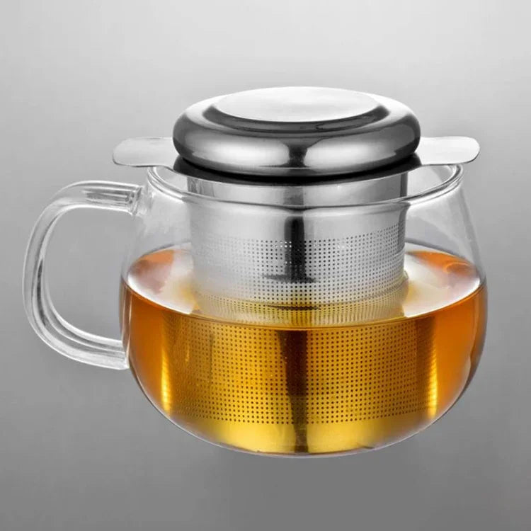 Infusor de Chá em Aço Inoxidável com Tampa como Bandeja de Gotejamento, Filtro de Chá em Aço Inoxidável