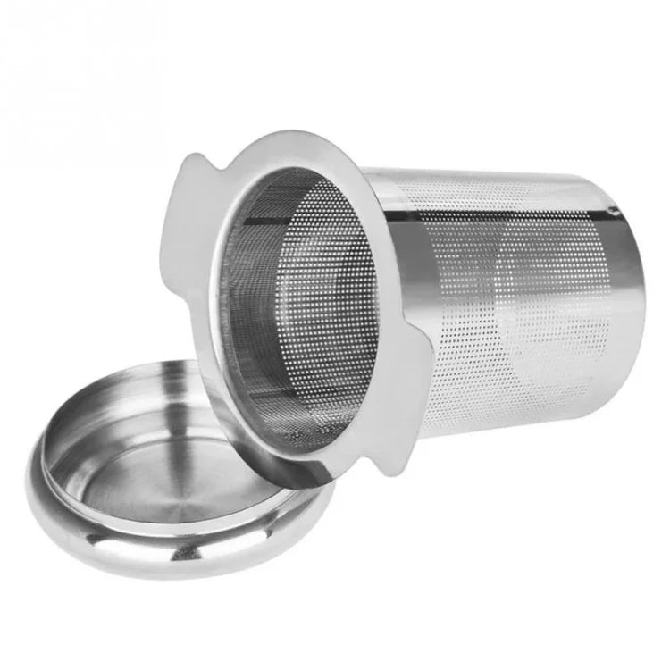Infusor de Chá em Aço Inoxidável com Tampa como Bandeja de Gotejamento, Filtro de Chá em Aço Inoxidável