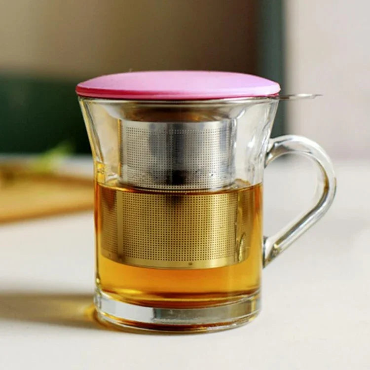 Infusor de Chá em Aço Inoxidável com Tampa como Bandeja de Gotejamento, Filtro de Chá em Aço Inoxidável
